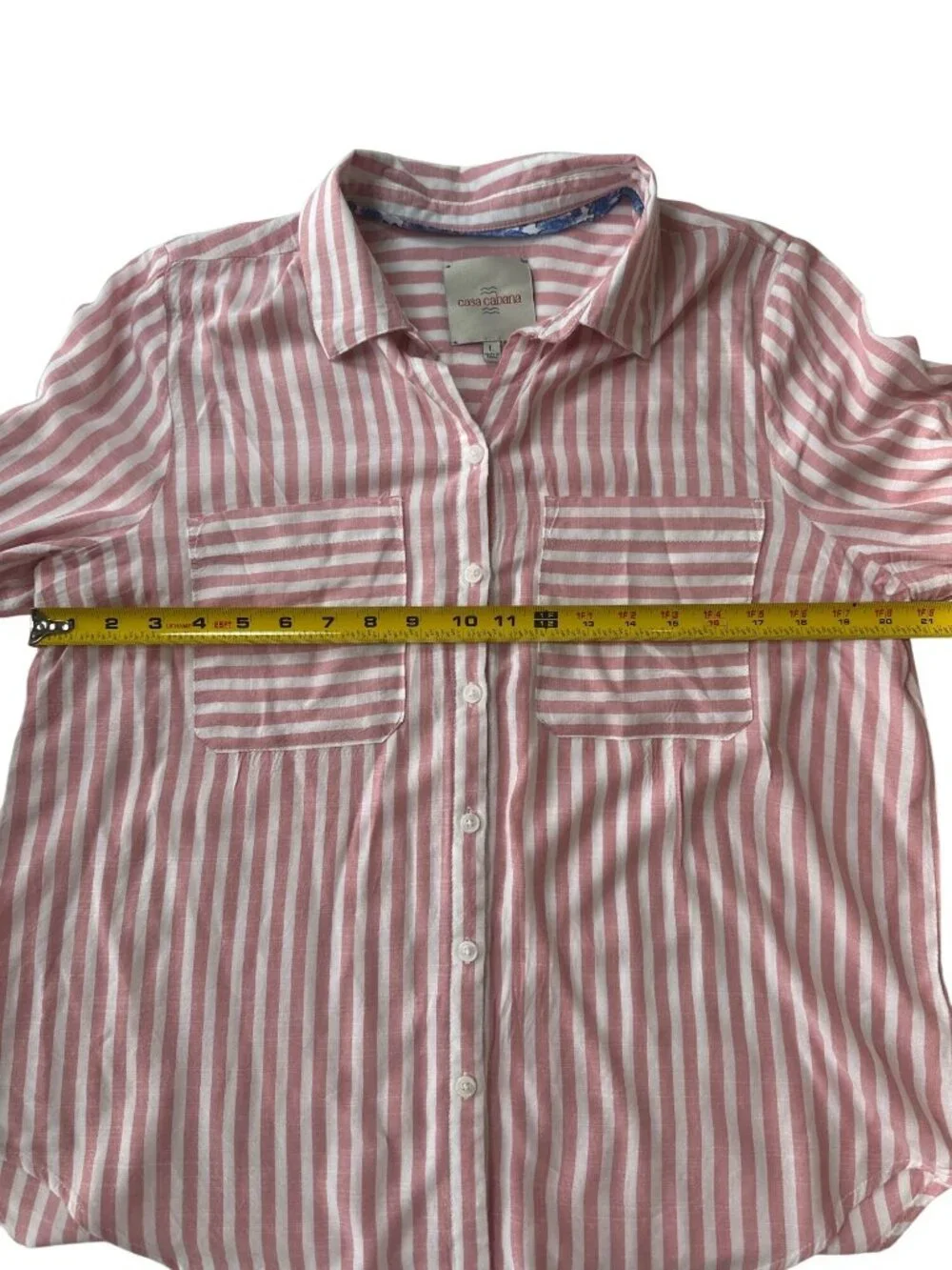Casa Cabana Pink & White Striped Button-Up Shirt With Pockets Roll-Up Sleeves - Picture 5 of 8